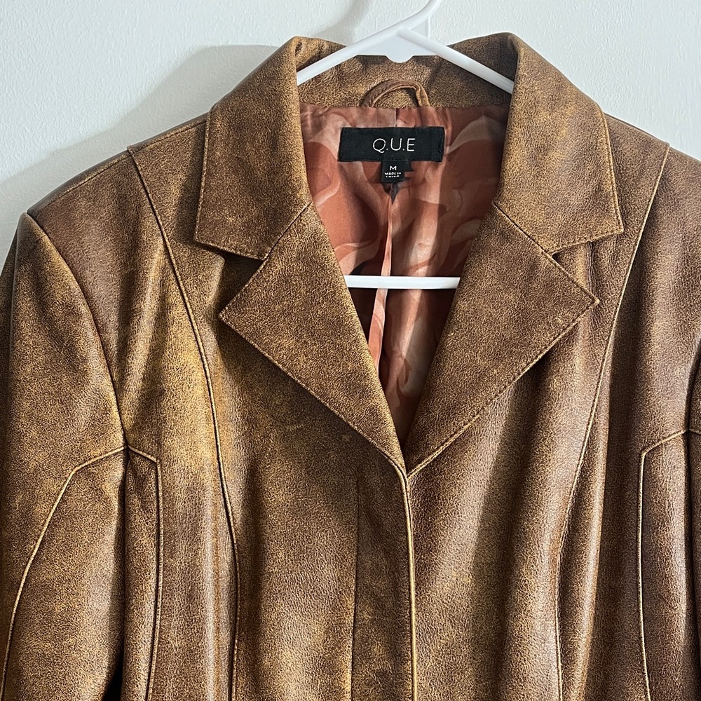 Vintage Que Brown Leather Blazer Jacket Women's Medium 90s Aesthetic